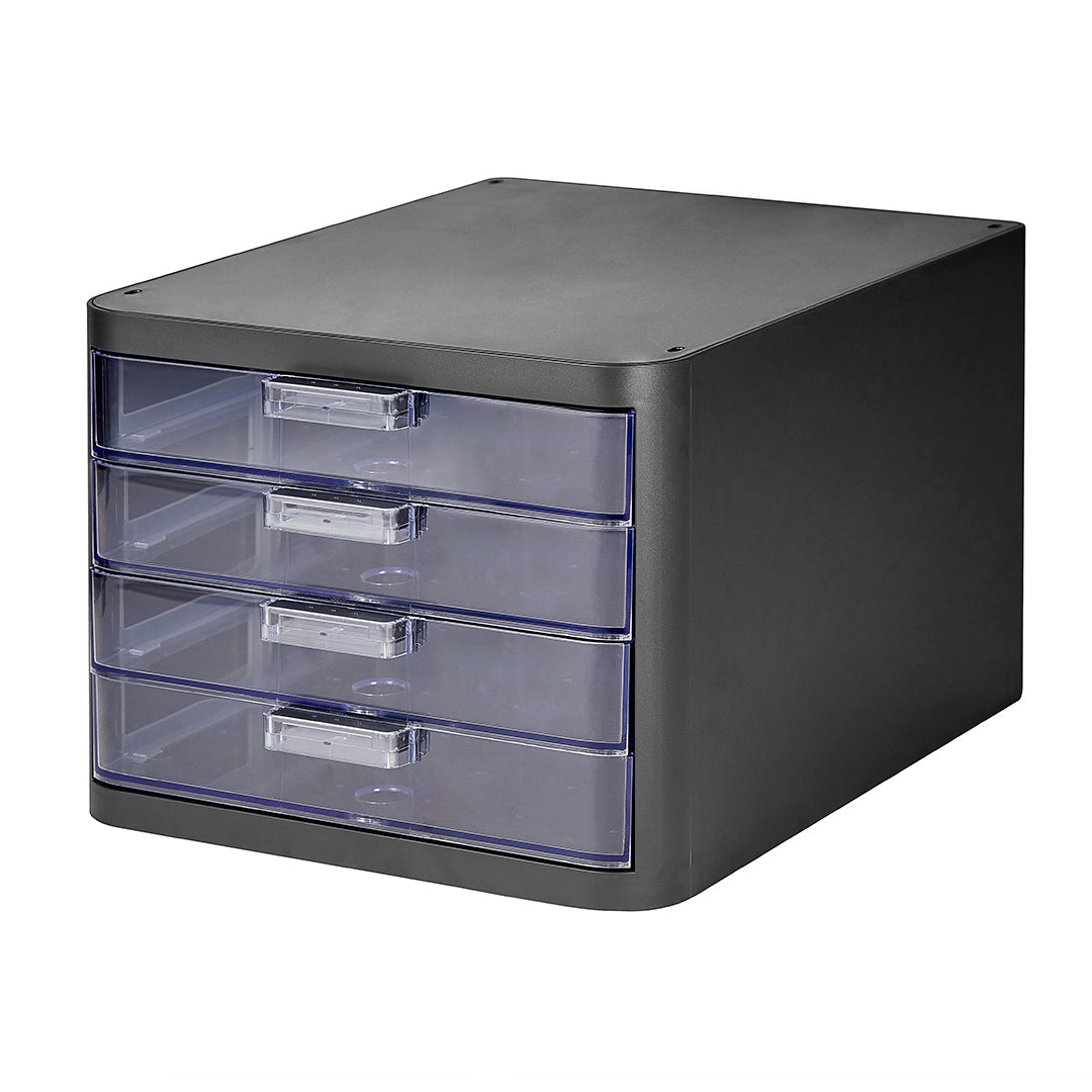 Litem | Multi Utility Storage Cabinet | 4  Clear Drawers | Organiser | Dark Grey | Clear | For Office & Home