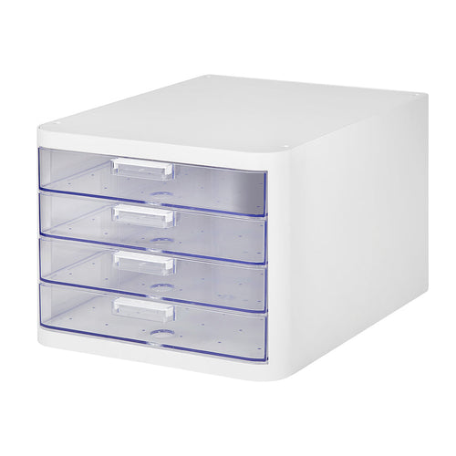 Litem | Multi Utility Storage Cabinet | 4  Clear Drawers | Organiser | White | Clear | For Office & Home