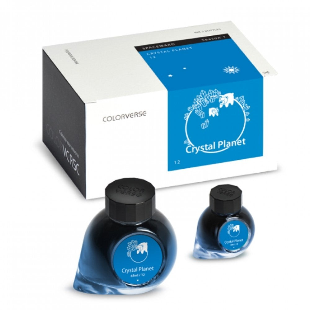 Colorverse | Spaceward Series | Season 1 | Crystal Planet | Fountain Pen Ink | Blue | 65ml and 15ml | 2 Bottle Set - penpencilink