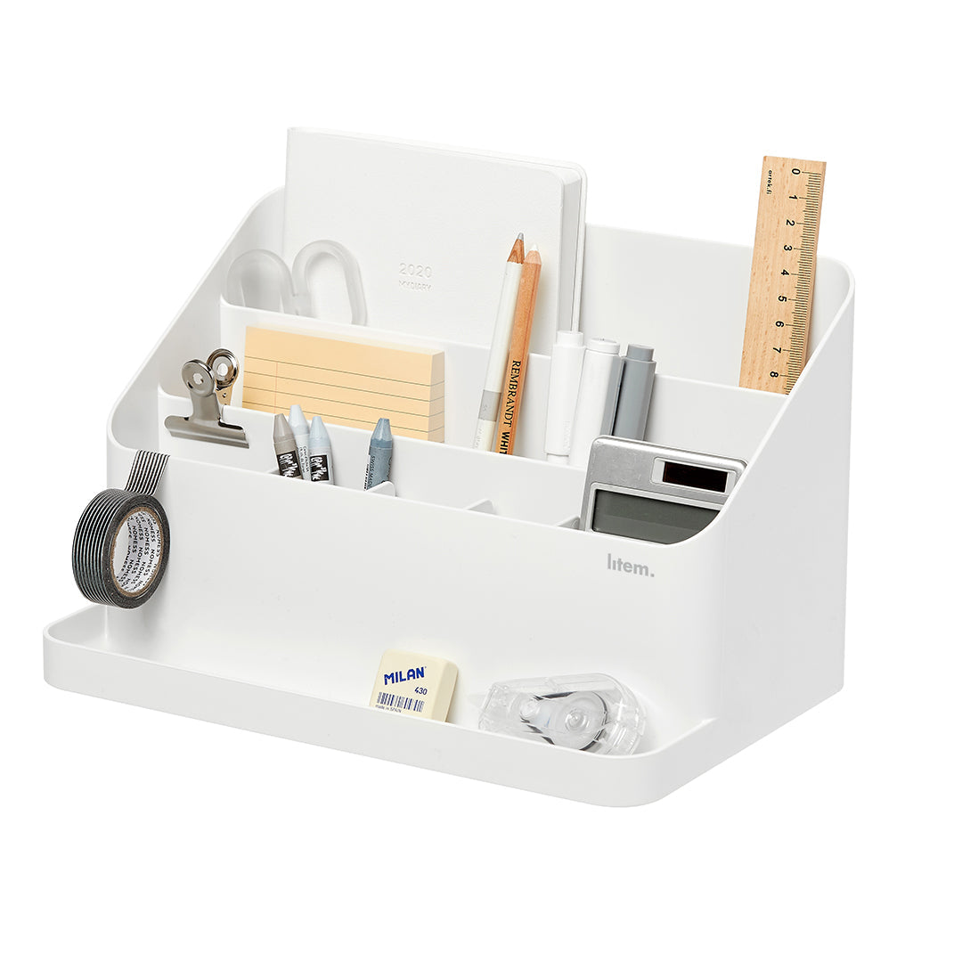 Litem | Desk Orgnaizer with Adjustable Compartments | White | Desktop Holder