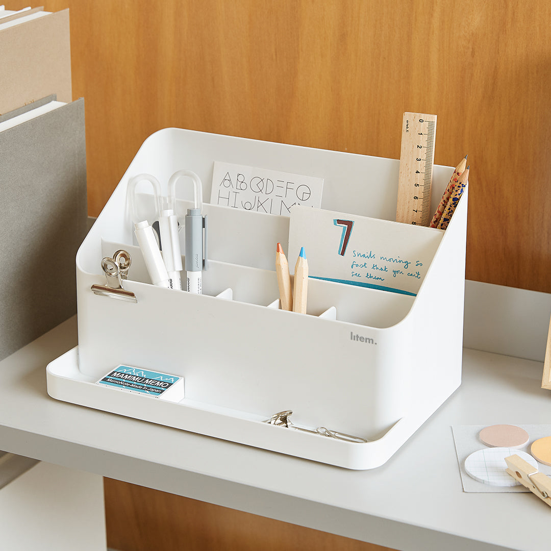 Litem | Desk Orgnaizer with Adjustable Compartments | White | Desktop Holder