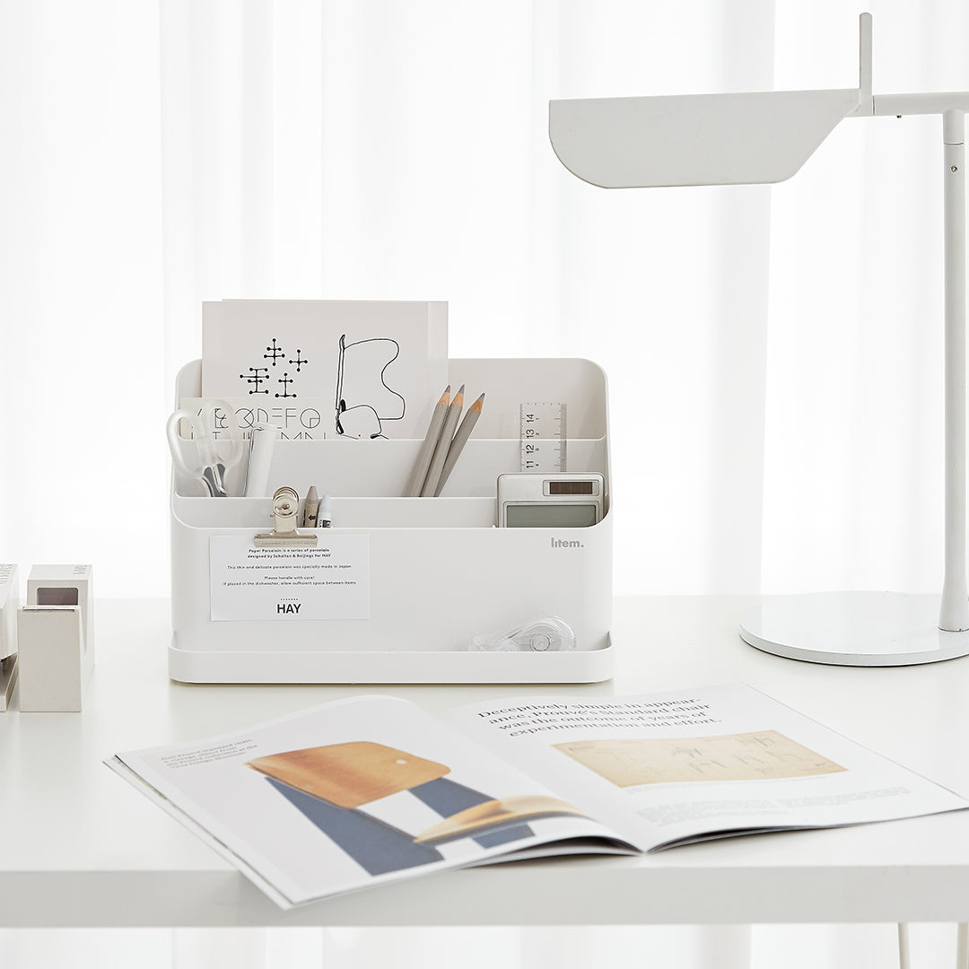 Litem | Desk Orgnaizer with Adjustable Compartments | White | Desktop Holder