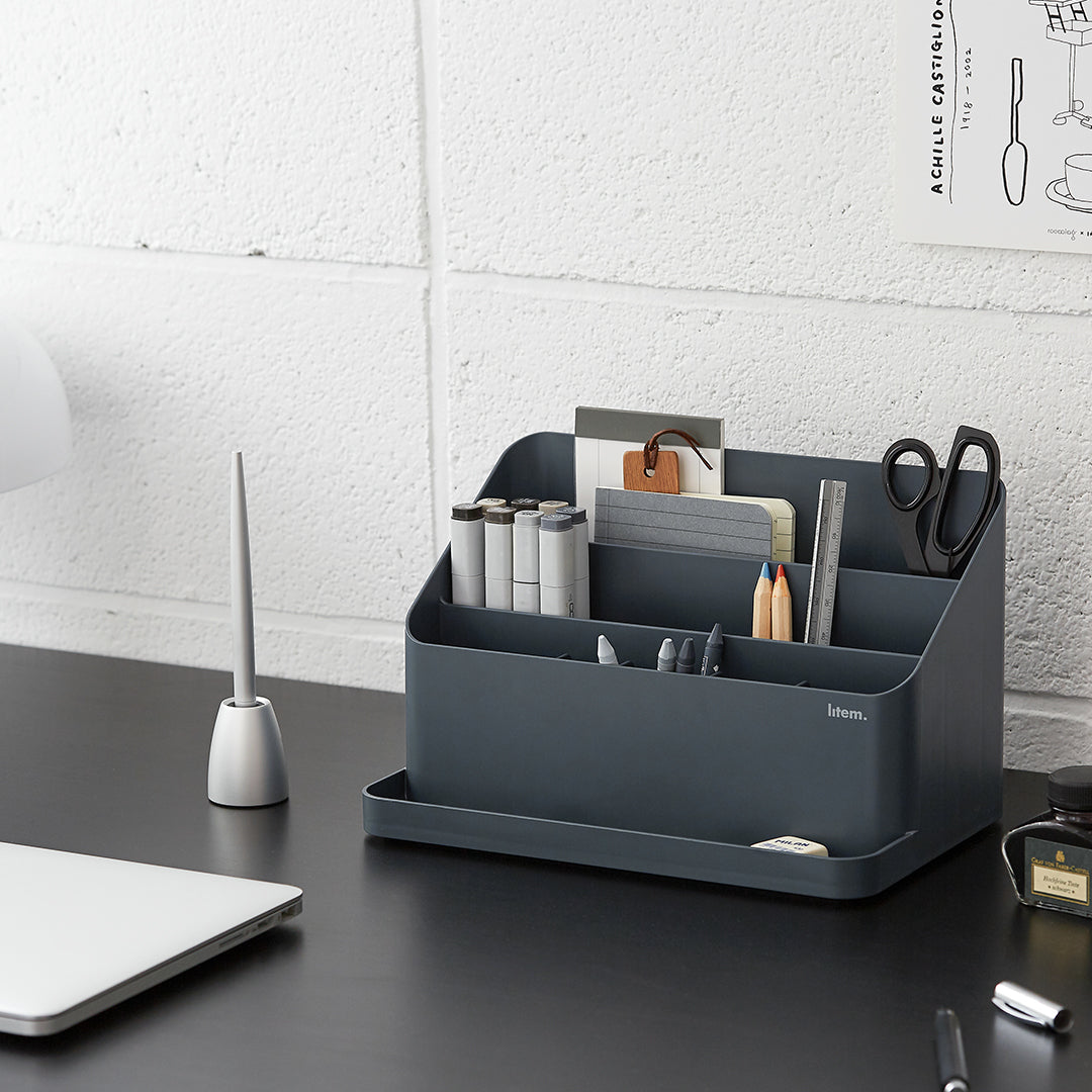 Litem | Desk Orgnaizer with Adjustable Compartments | White | Desktop Holder