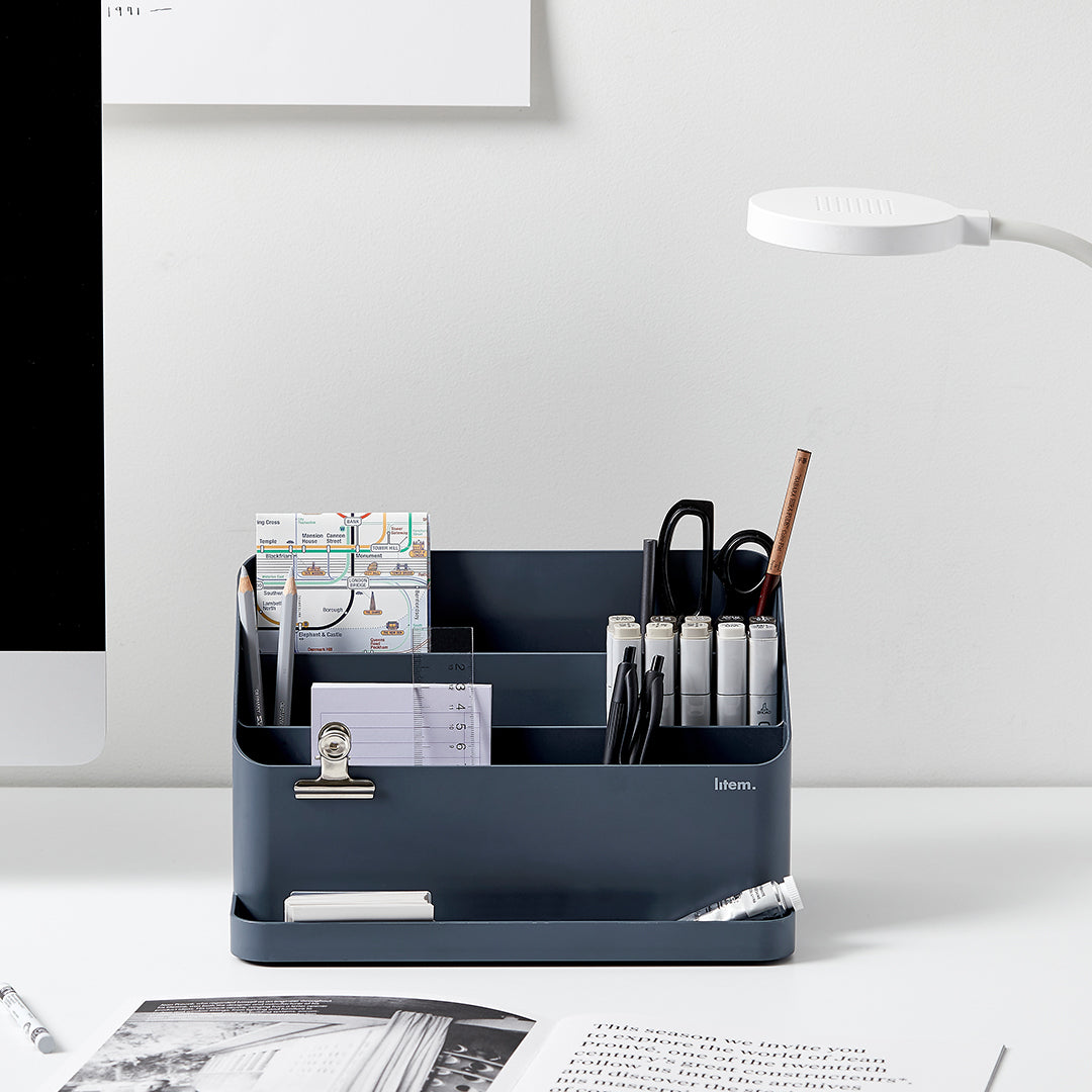 Litem | Desk Orgnaizer with Adjustable Compartments | White | Desktop Holder