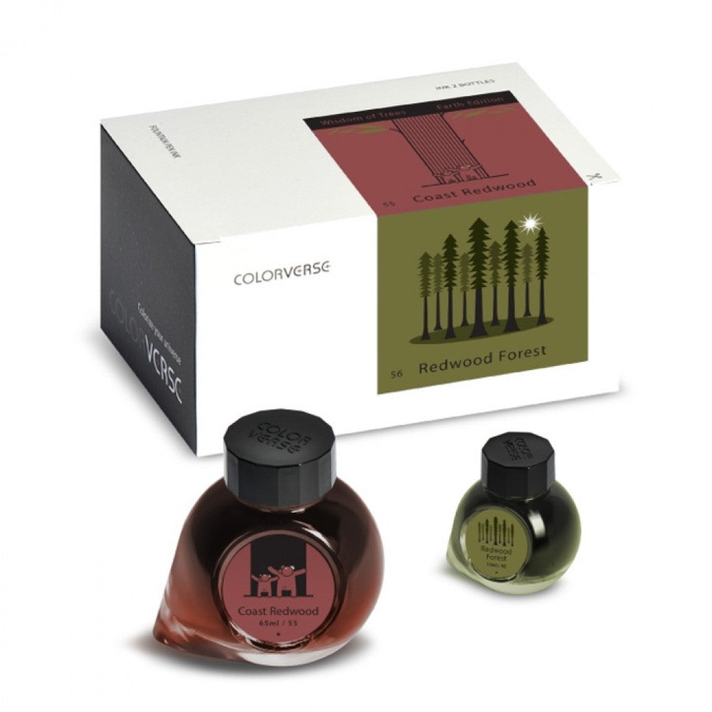 Colorverse | Earth Edition | Coast Redwood (Brown) - Redwood Forest (Dark Green) | Fountain Pen Ink | 65ml and 15ml | 2 Bottle Set - penpencilink