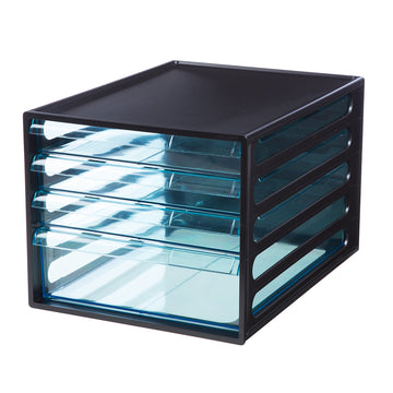 Litem | Multi Utility Storage File Cabinet | 4 Transparent  Drawers | Organiser | Black | EL File | For Office & Home