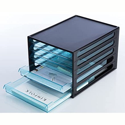 Litem | Multi Utility Storage File Cabinet | 5 Transparent  Drawers | Organiser | Black | EL File | For Office & Home