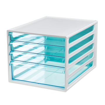 Litem | Multi Utility Storage File Cabinet | 4 Transparent  Drawers | Organiser | Ivory | EL File | For Office & Home