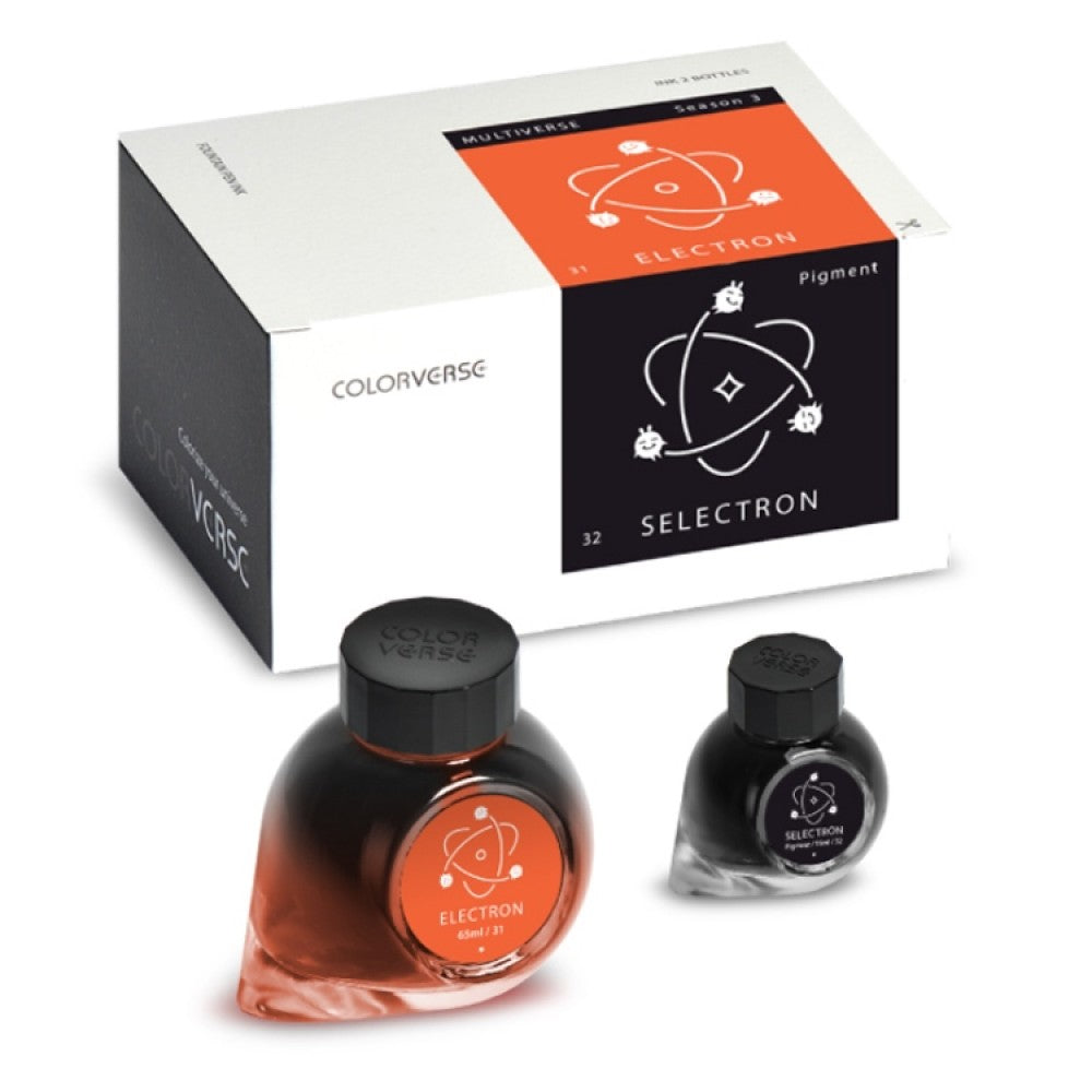 Colorverse | Multiverse Series | Season 3 | Fountain Pen Ink | Electron | Orange | 65ml and 15ml | 2 Bottle Set - penpencilink