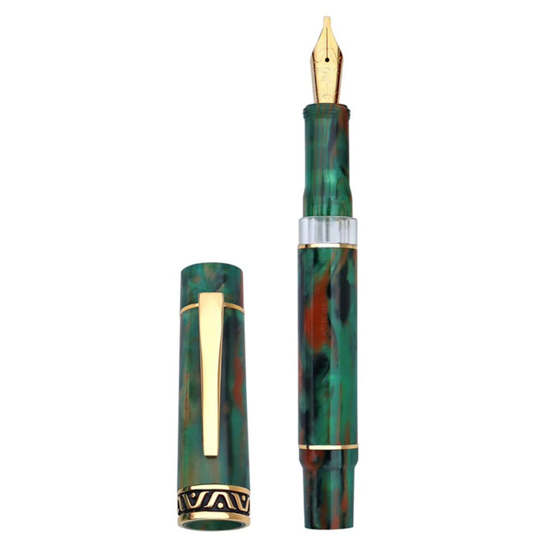 Gioia | Fountain Pen | Aragona Green | Marbled | Gold Trims | Medium Nib