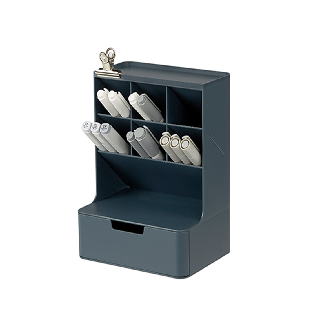 Sysmax | Hive Desk Organizer with 6 Compartments |1 Drawer| Prussian Blue| For Office & Home