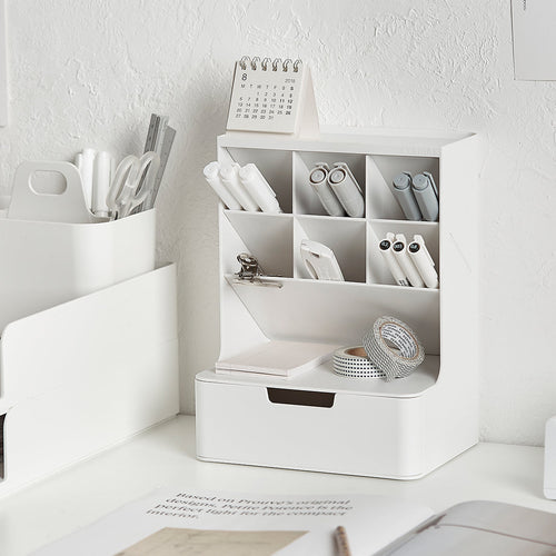 Sysmax | Hive Desk Organizer with 6 Compartments |1 Drawer| White| For Office & Home