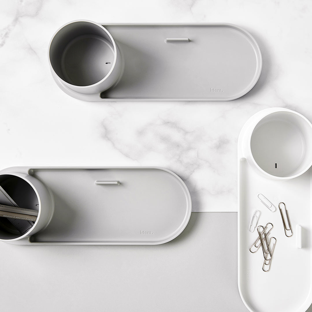 Litem | Pen Stand with Tray | Organizer | Cool  Grey| Holder Tray
