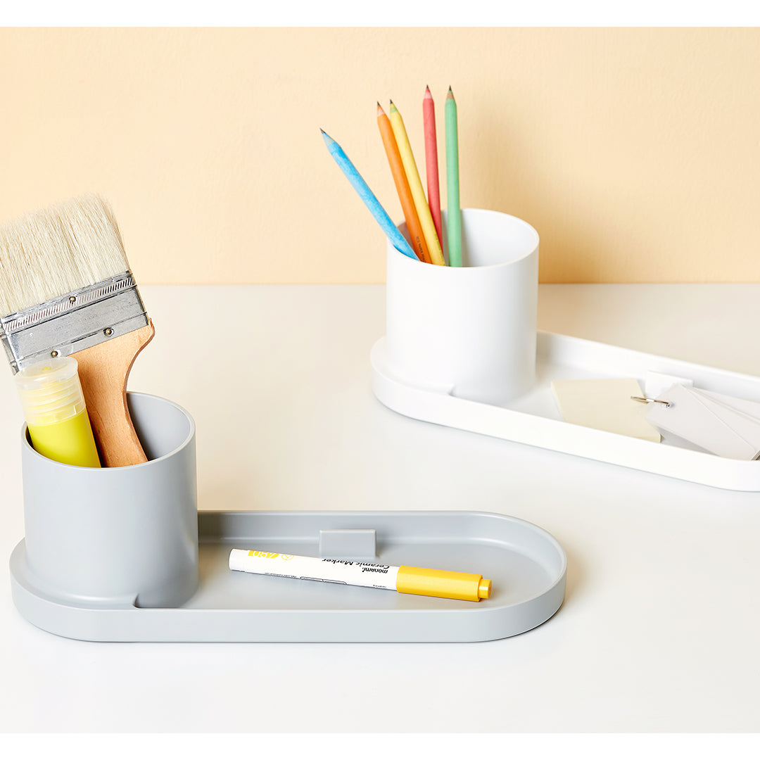 Litem | Pen Stand with Tray | Organizer | Cool  Grey| Holder Tray
