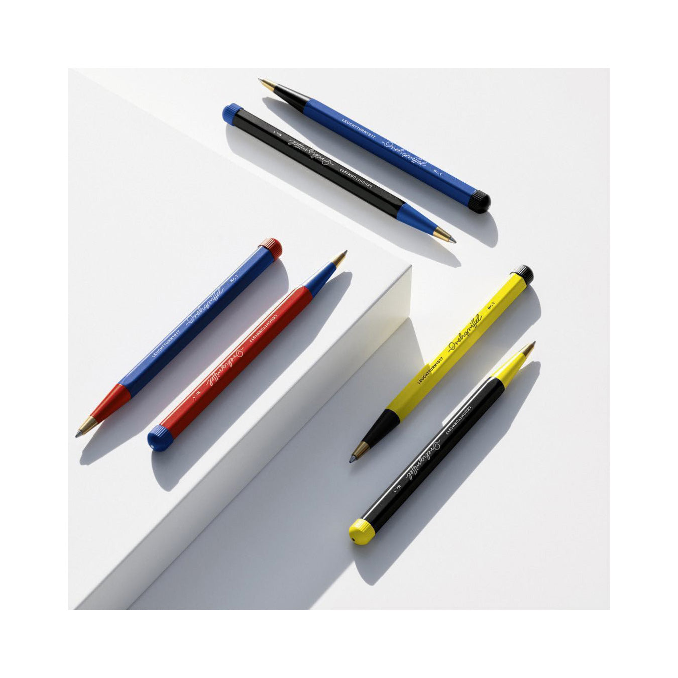 LEUCHTTURM1917 Ball Point Pen with Royal Blue Ink | Bauhaus Edition | Drehgriffel No. 1 | Black/Lemon | Twist Mechanism