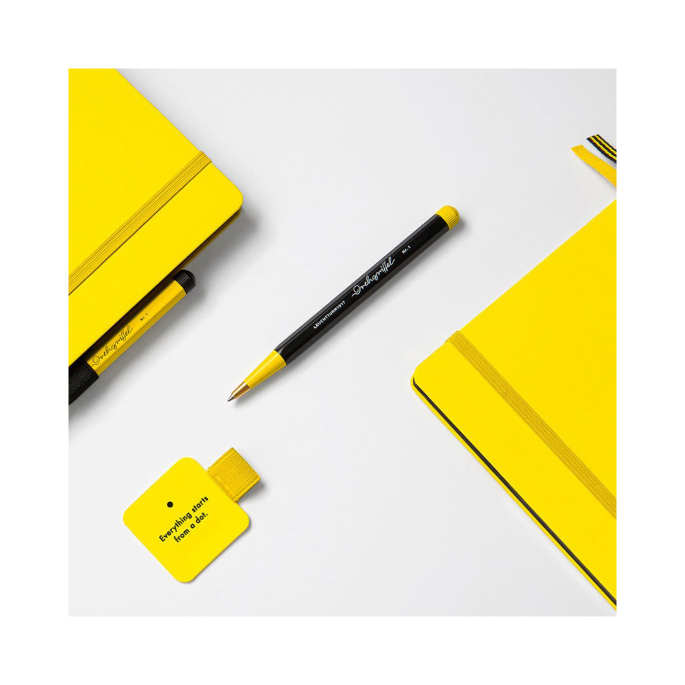 LEUCHTTURM1917 Ball Point Pen with Royal Blue Ink | Bauhaus Edition | Drehgriffel No. 1 | Black/Lemon | Twist Mechanism