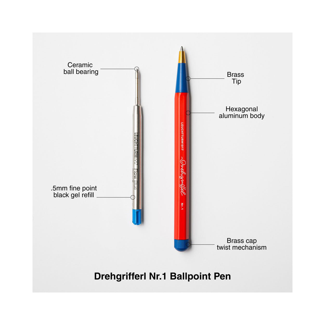 LEUCHTTURM1917 Ball Point Pen with Royal Blue Ink | Bauhaus Edition | Drehgriffel No. 1 | Black/Royal Blue | Twist Mechanism