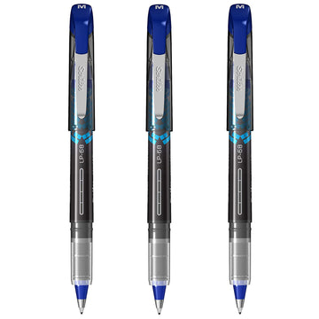 Scrikss Office 0.5 mm Liquid Ink Pen - Chrome Plated Tip & Controlled Ink Flow Adjustment System - LP68 Blue Set of 3