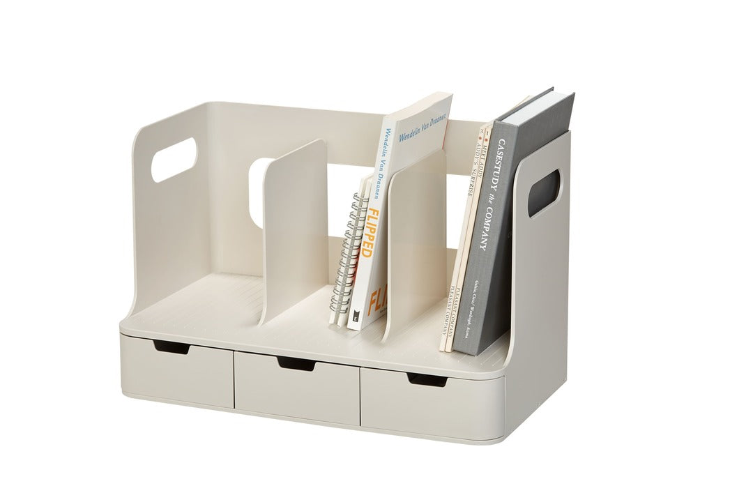 Sysmax | Olio Book Rack with 3 Compartments | 3  Drawers | Organiser| Beige