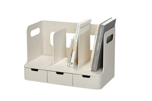 Sysmax | Olio Book Rack with 3 Compartments | 3  Drawers | Organiser| Beige