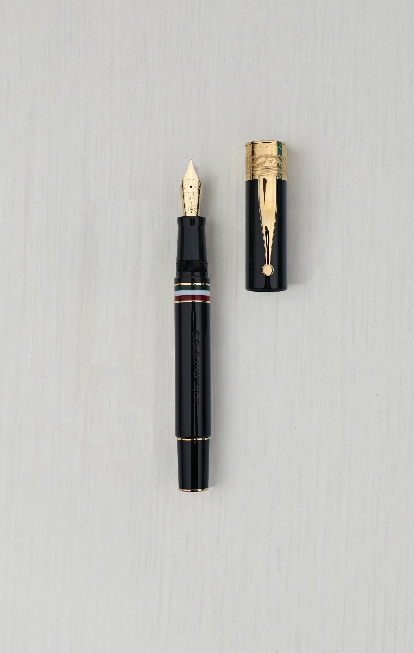 Gioia | Fountain Pen & Rollerball Pen | Partenope | Black | Gold Trims