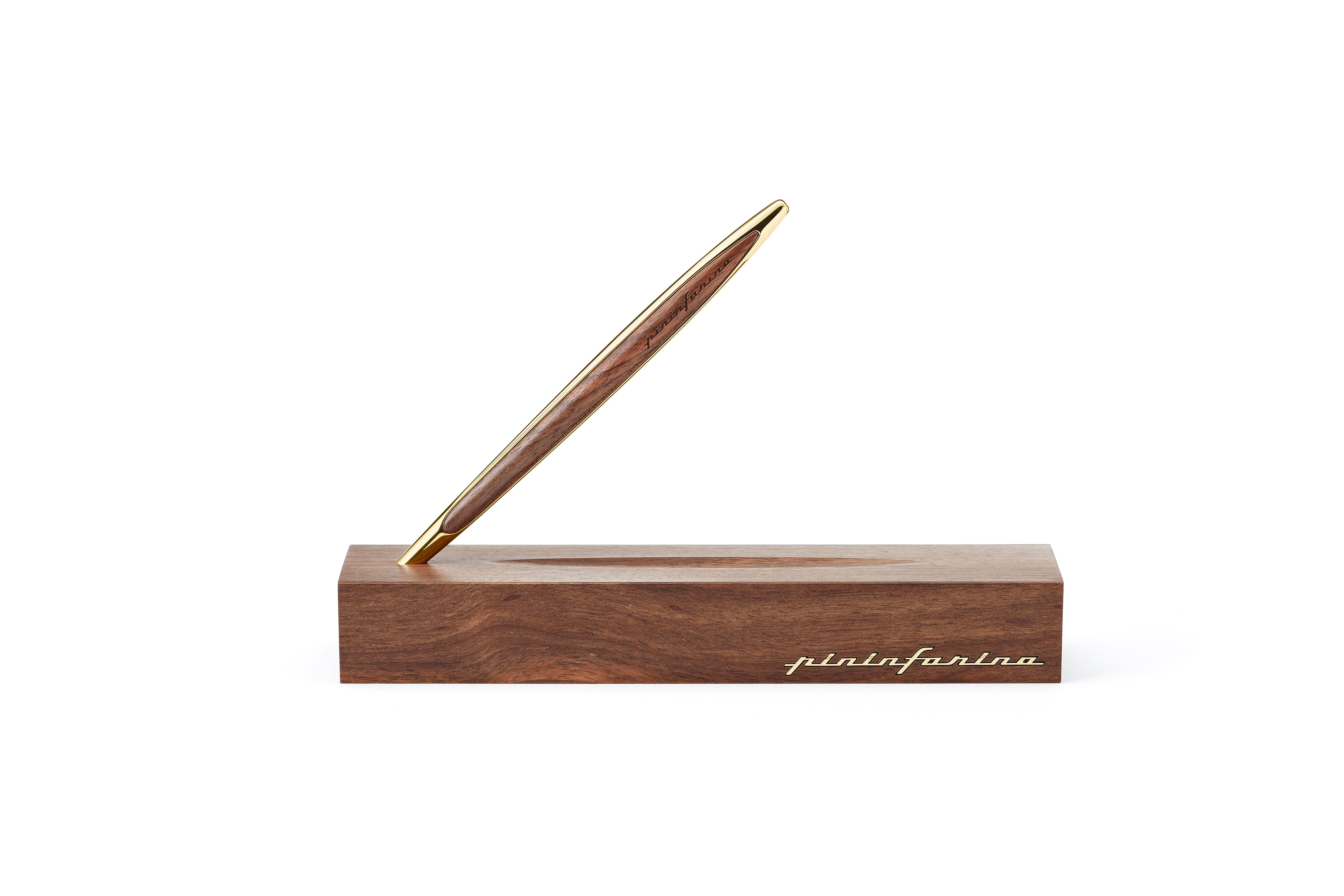 Pininfarina | Cambiano | Pale Gold | Classic Ethergraf metal alloy tip | Solid Wood Desk Stand