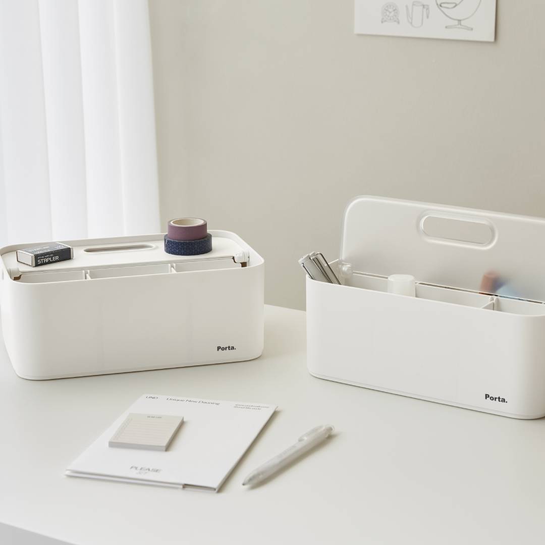 Litem | Portable |Stackable |Organizer with Lid and Adjustable Compartments | White Transparent