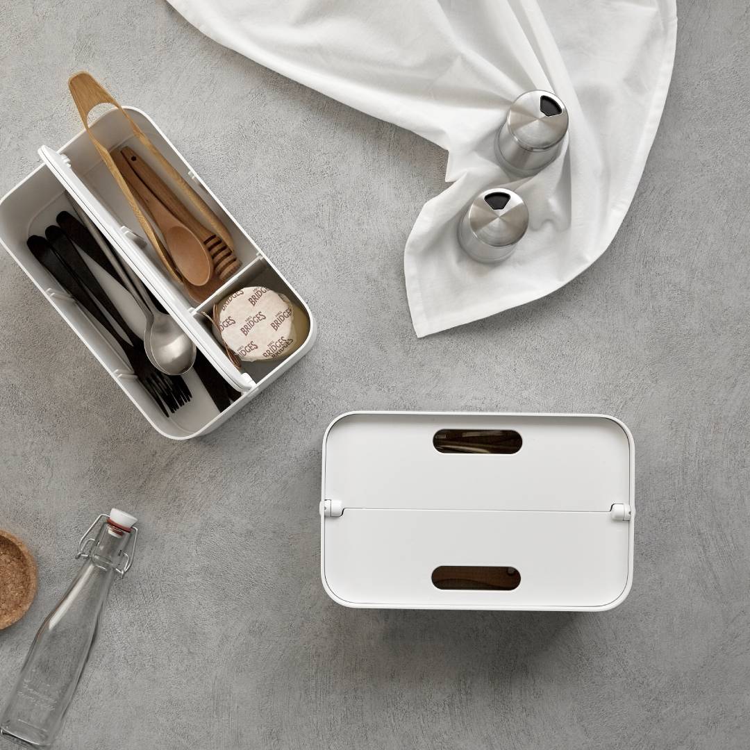 Litem | Portable |Stackable |Organizer with Lid and Adjustable Compartments | White Transparent