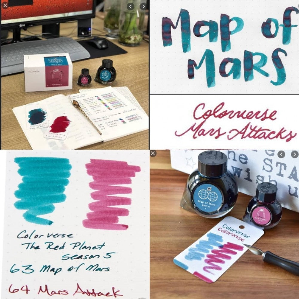 Colorverse Ink | The Red Planet | Map Of Mars | Turquoise & Burgundy | 65ml & 15ml | 2 Bottle Set - penpencilink