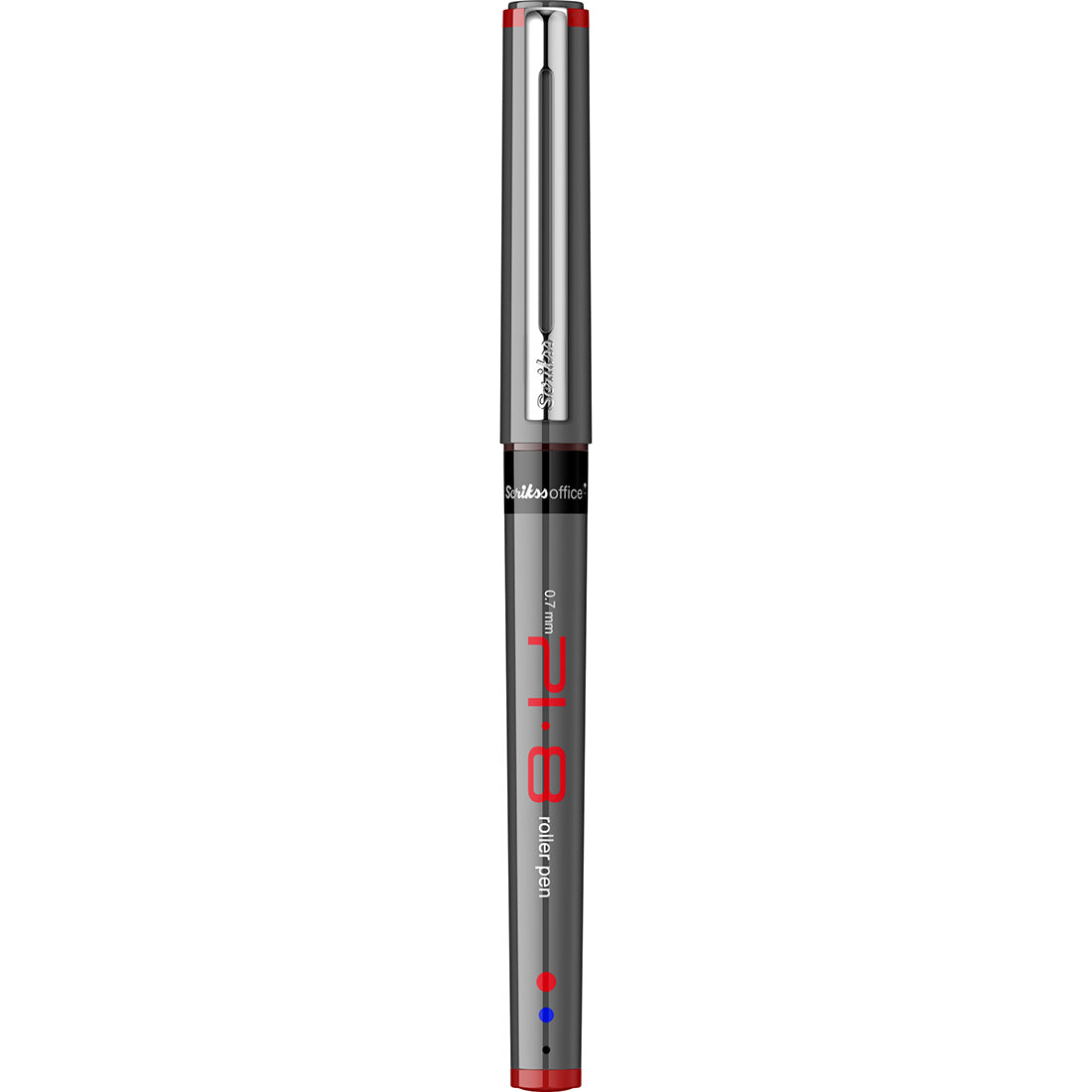 Scrikss PI-8 Roller Pen 0.7mm - Fast Drying Ink, Chrome Plated Tip, Ink Level Indicator - Set of 3 (Black, Blue & Red)