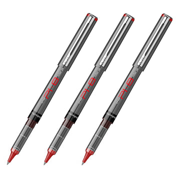 Scrikss PI-8 Roller Pen 0.7mm - Fast Drying Ink, Chrome Plated Tip, Ink Level Indicator - Set of 3 (Red)