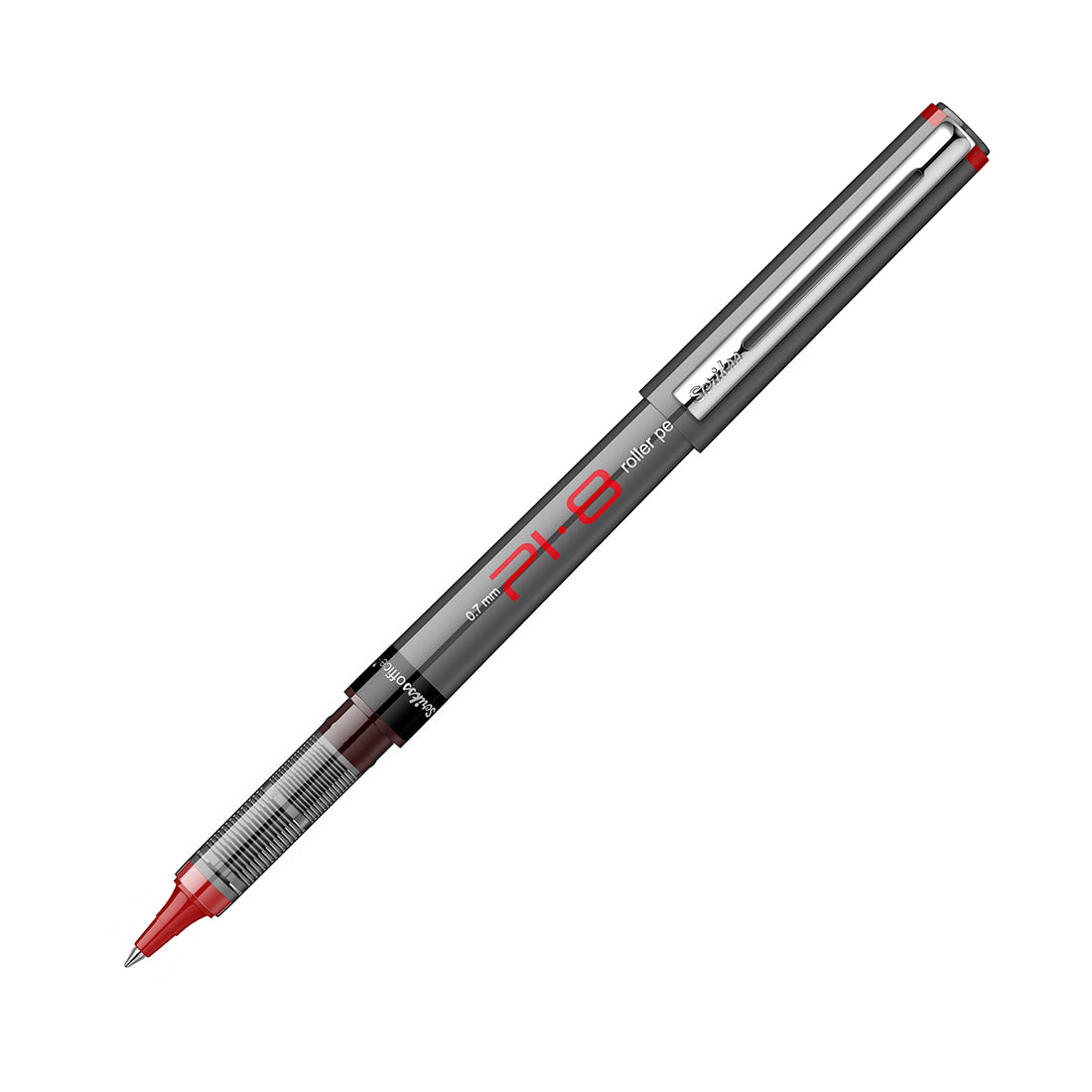 Scrikss PI-8 Roller Pen 0.7mm - Fast Drying Ink, Chrome Plated Tip, Ink Level Indicator - Set of 3 (Red)