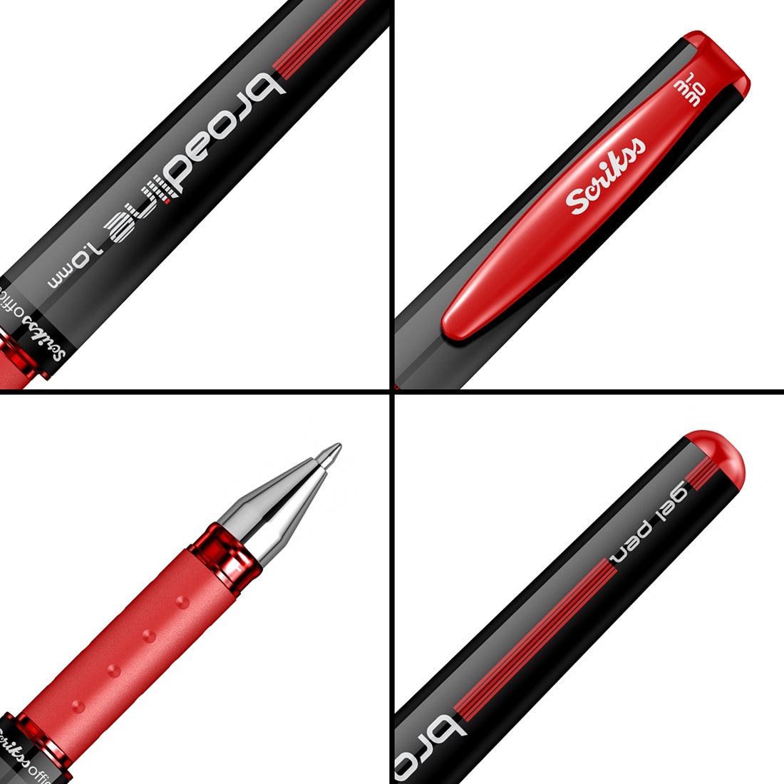 Scrikss Office Broadline 1.0mm Gel Pen - Fast Dry Gel Ink, Smooth Writing, ABS Plastic Body - Set of 6 Pens (Red, Black & Blue)