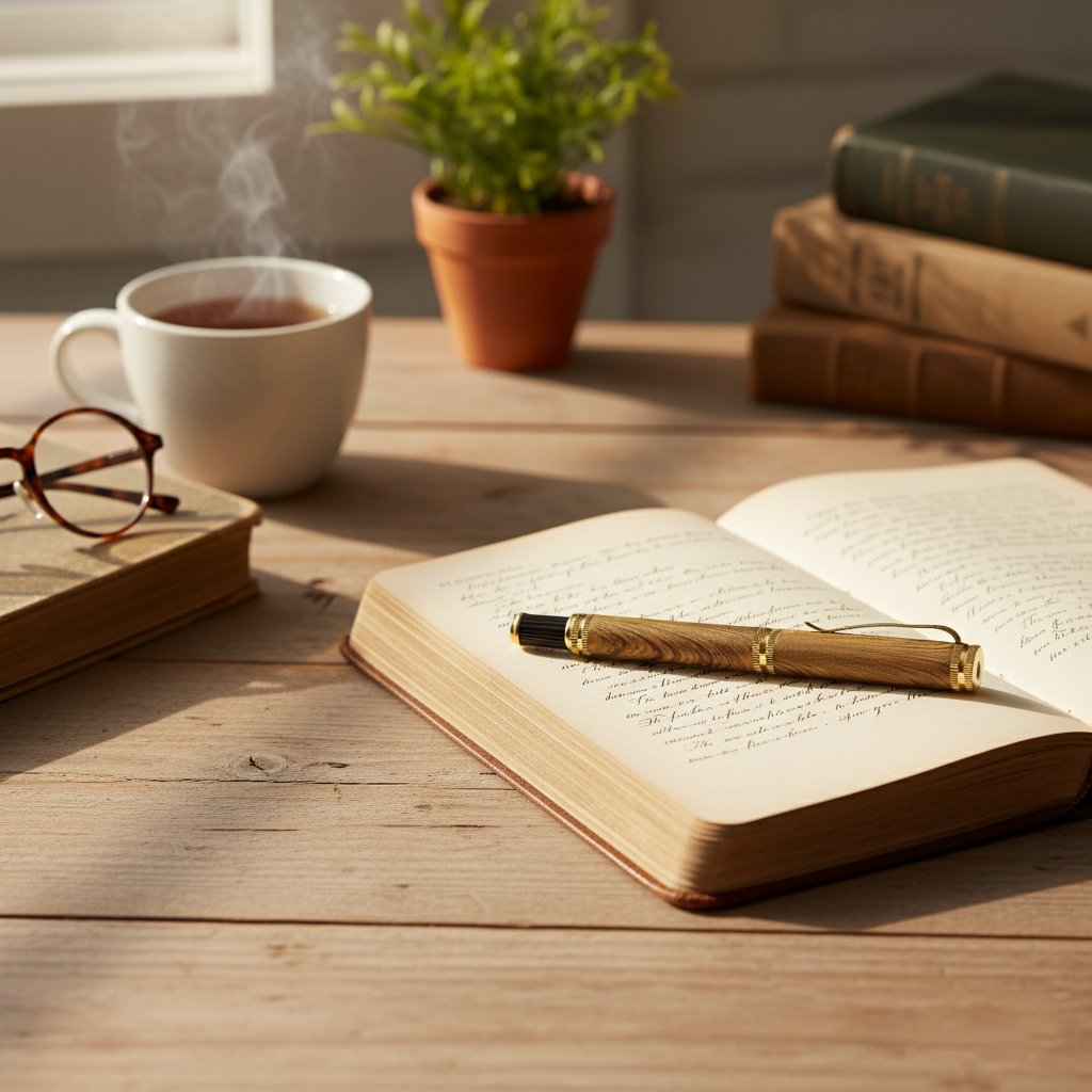 Acuity Wooden Look Roller Ball Point Pen - Smooth Metal Body & Gold Accessories - It Comes in a Pouch - 30009 Light Brown