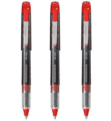 Scrikss Office 0.7 mm Roller Pen - Water Based Fast Drying Ink, ABS Plastic Body, Chrome Plated Tip - SR68 Red Set of 3