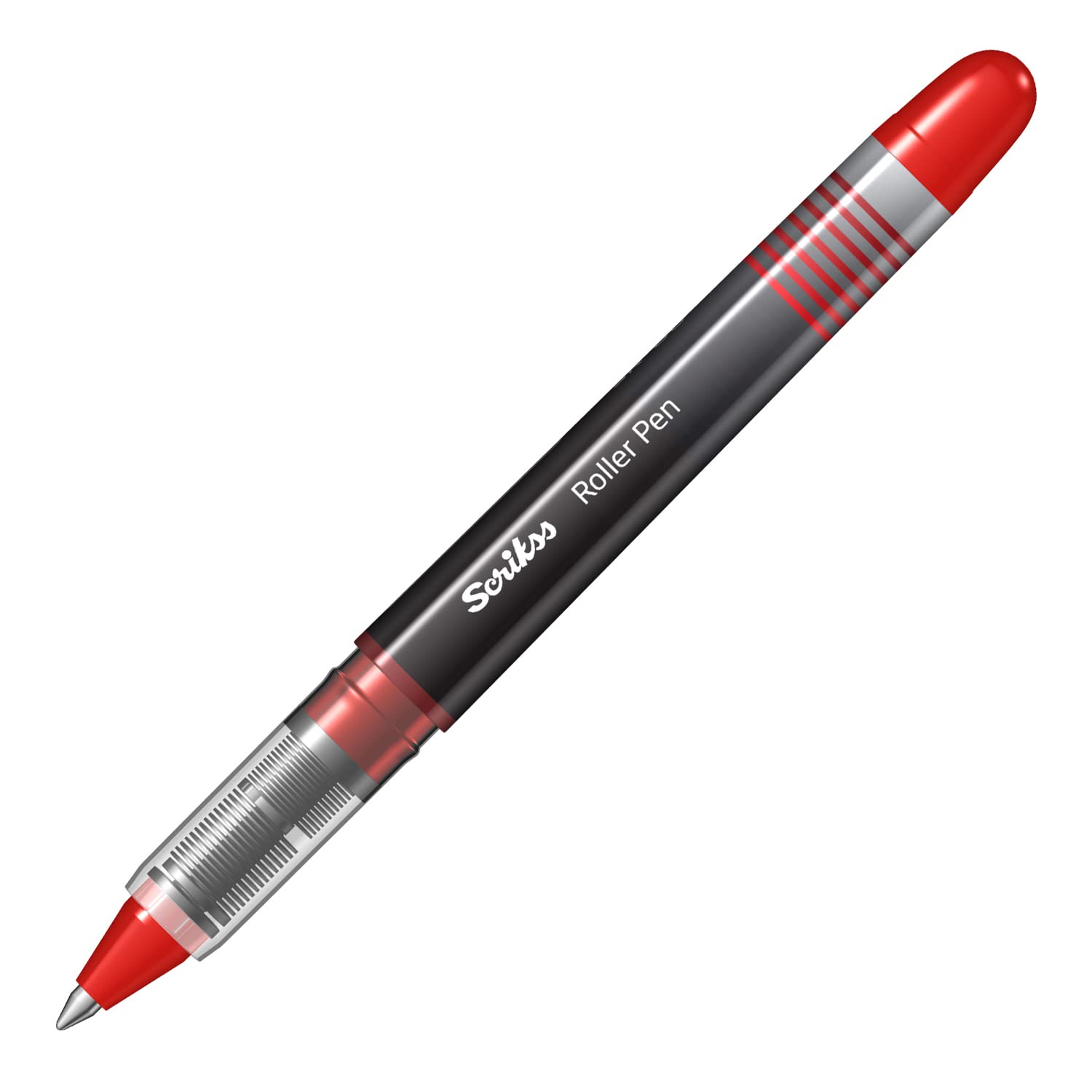 Scrikss Office 0.7 mm Roller Pen - Water Based Fast Drying Ink, ABS Plastic Body, Chrome Plated Tip - SR68 Red Set of 3