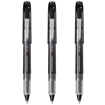 Scrikss Office 0.7 mm Roller Pen - Water Based Fast Drying Ink, ABS Plastic Body, Chrome Plated Tip - SR68 Black Set of 3