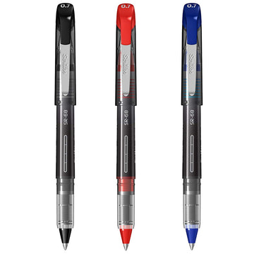 Scrikss Office 0.7 mm Roller Pen - Water Based Fast Drying Ink, ABS Plastic Body, Chrome Plated Tip - SR68 Set of 3 (Black, Blue & Red)