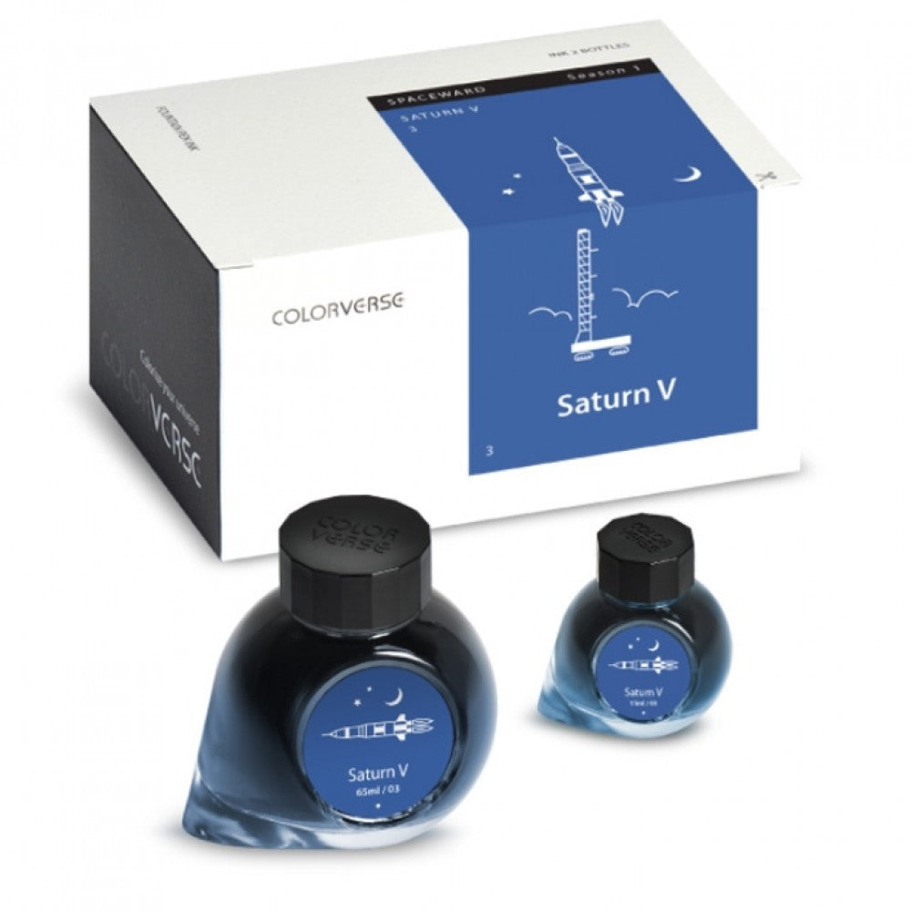 Colorverse Ink | Spaceward Series | Saturn V | Dark Blue | 65ml & 15ml | 2 Bottle Set - penpencilink