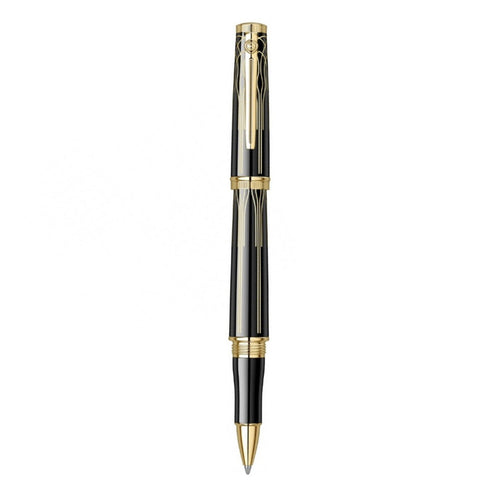 Scrikss Heritage 23k Gold Plated Engraved Design Rollerball Pen | Glossy Black