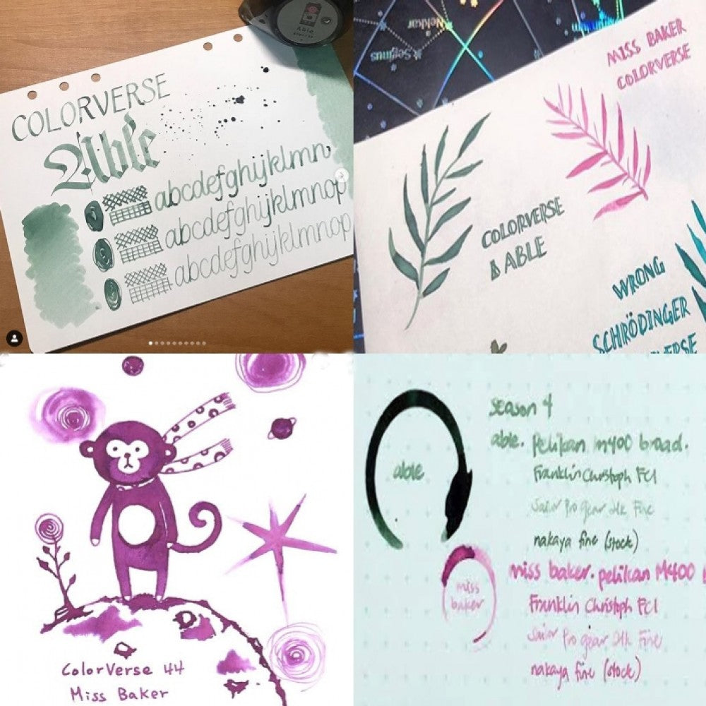 Colorverse Ink | Trailblazer In Space | Able Green & Miss Baker Pink | 65ml & 15ml | 2 Bottle Set - penpencilink