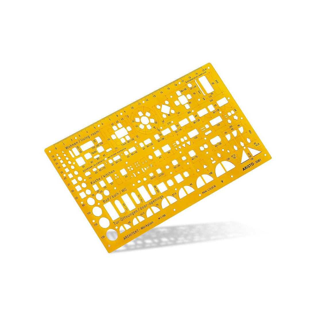 Aristo | Architecture Combination | Stencil 2 1:100 Symbols | Nubs Dimensionally Stable | Orange-Transparent PET Plastic