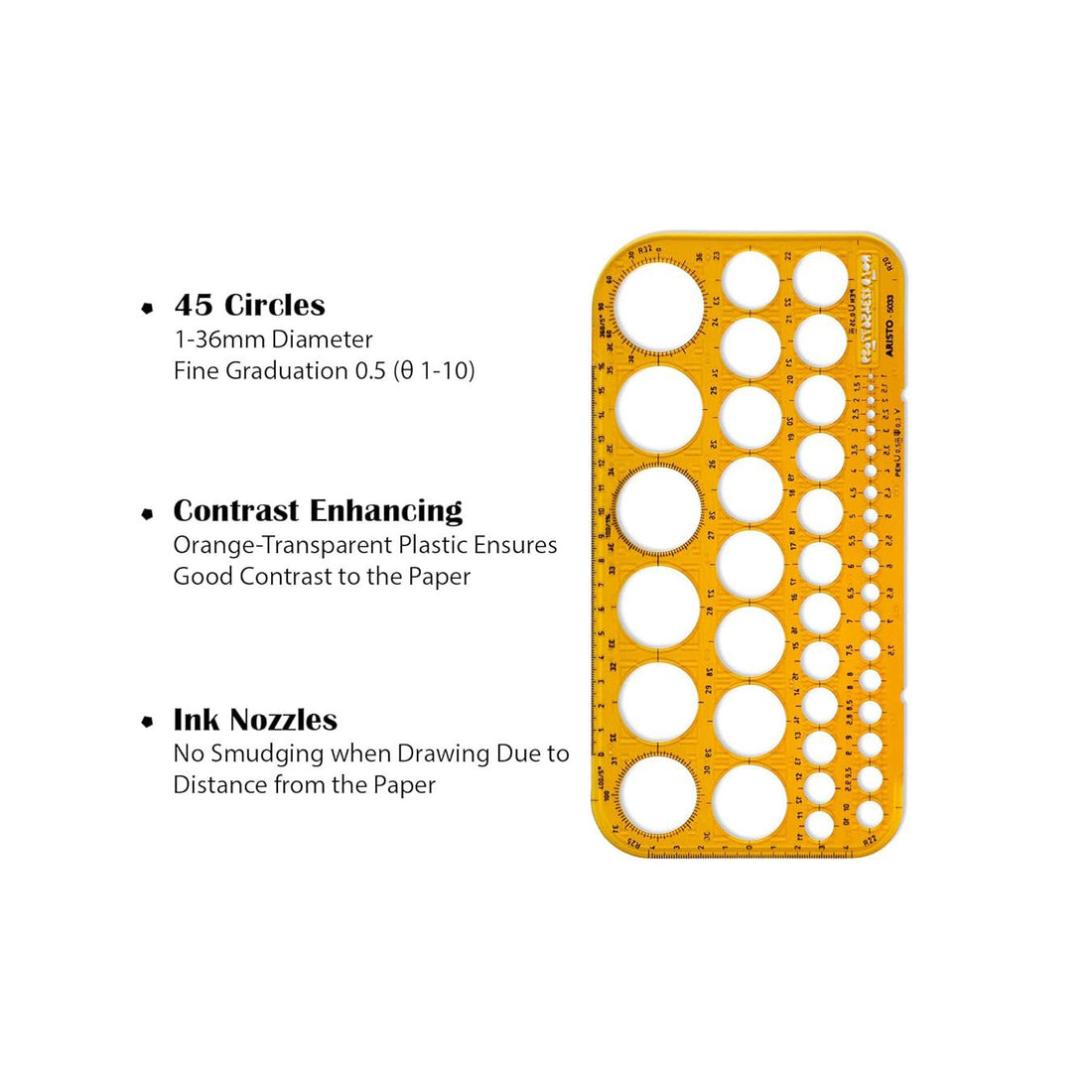 Aristo | Circle Round Shapes | Drawing Drafting Template Stencil | Ø from 1 to 36 mm | 45 Circles