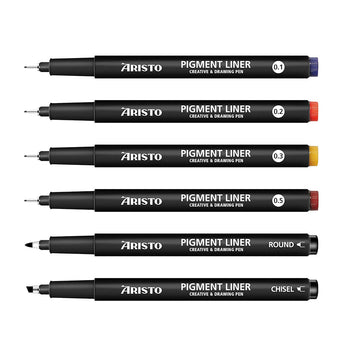 Aristo | Pigment Liner | 0.1, 0.2, 0.3, 0.5, Chisel, Round | Pack of 6
