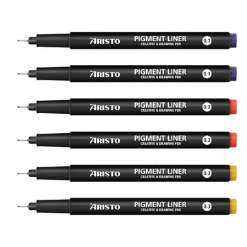 Aristo | Pigment Liner | 0.1,0.2,0.3mm | Set of 6 Pens
