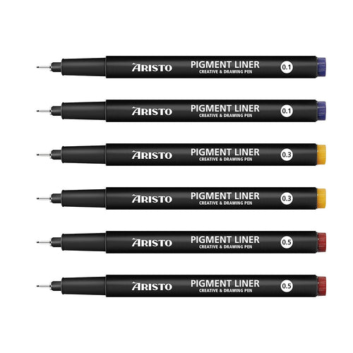 Aristo | Pigment Liner | 0.1,0.3,0.5mm | Set of 6 Pens