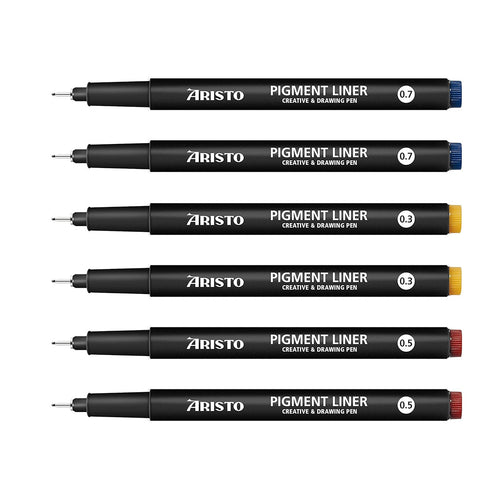 Aristo | Pigment Liner | 0.3,0.5,0.7mm | Set of 6 Pens