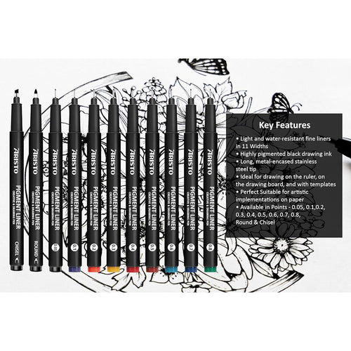 Aristo | Pigment Liner | Round Tip | Set of 6 Pens