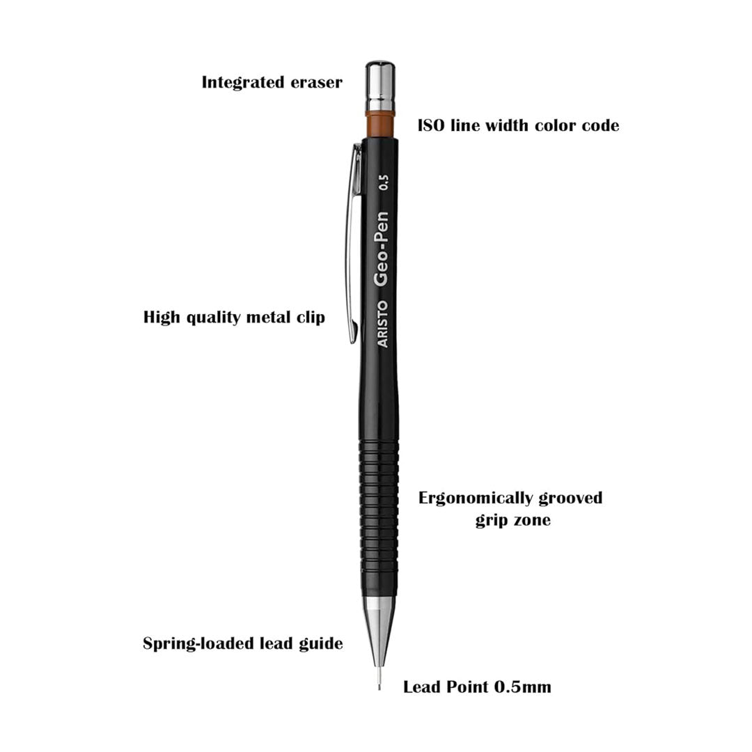 Aristo | Technical Drawing Pen | 0.1mm,0.2mm,0.3mm with 0.5mm Geo-pen | Mechanical Clutch Lead Pencil