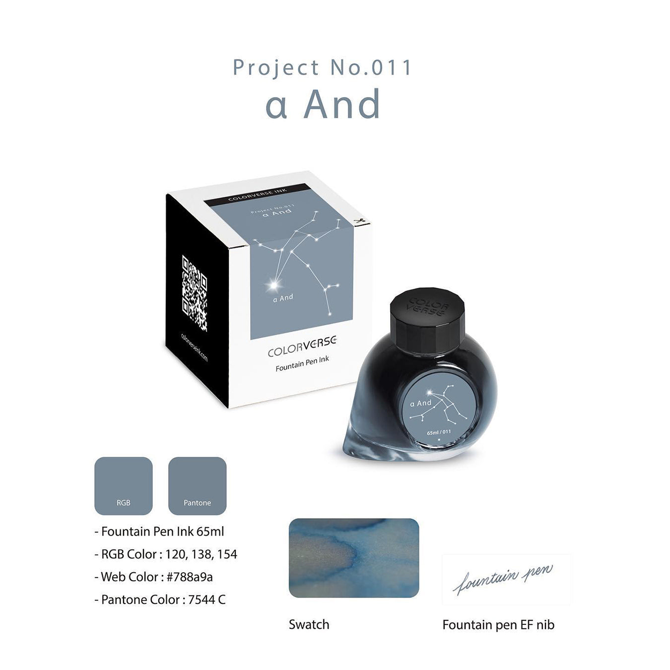 Colorverse | Gray | Fountain Pen Bottled Ink | Project Ink | α And- 65ml.